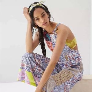 Anthropologie Patchwork Wide Leg Overalls Boho Festival Jumpsuit Let Me Be NWT M